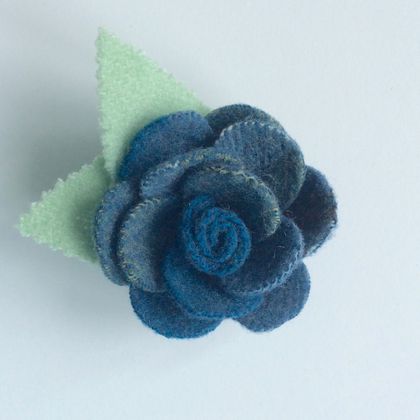 Dark Blue Wool Blanket Flower Brooch